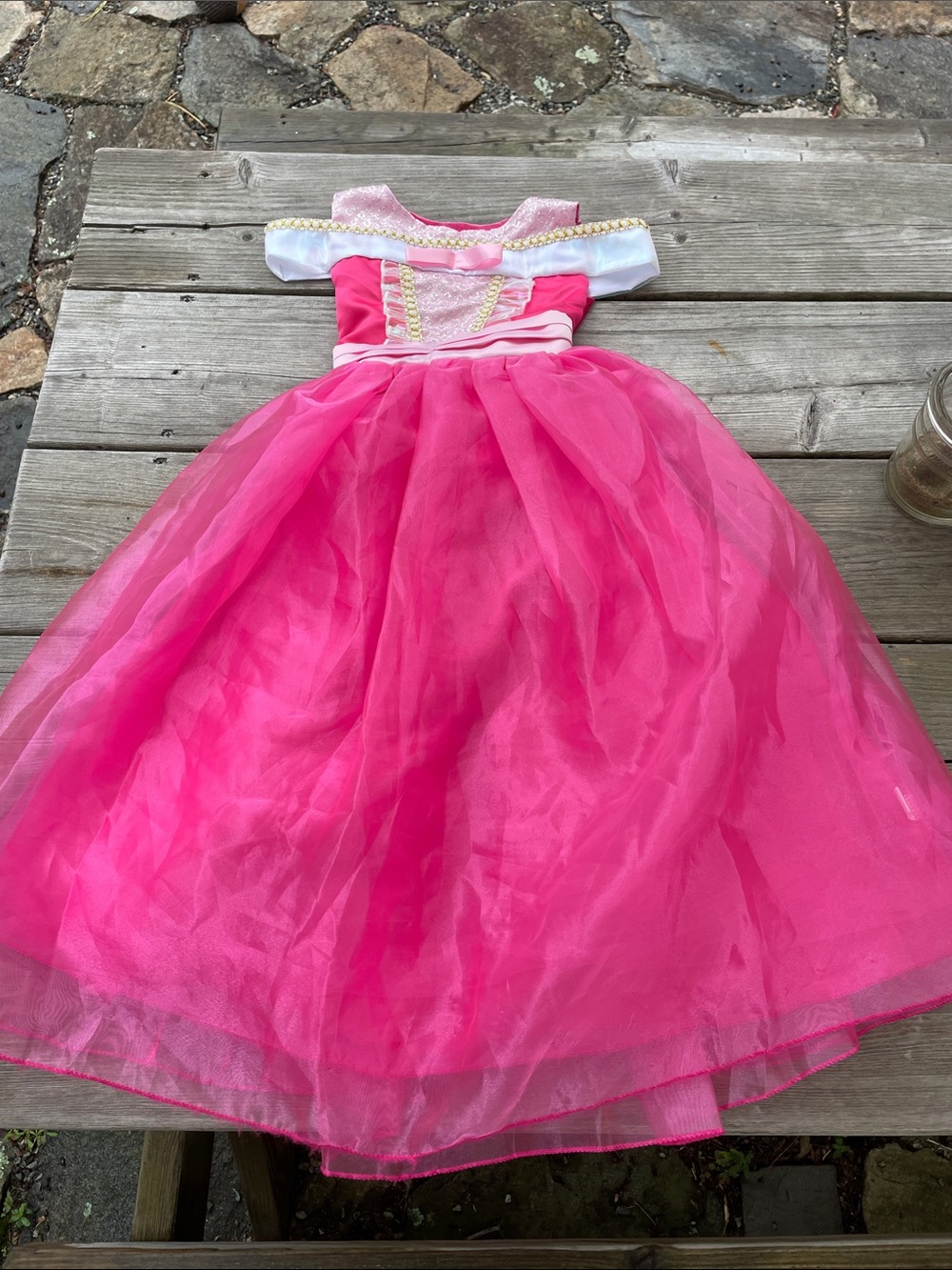 Girls Hot Pink Princess Dress Costume with Gold Trim
